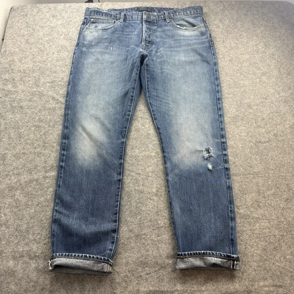 Banana Republic Selvedge Jeans Mens 38x32 Skinny Indigo Blue Denim Distressed